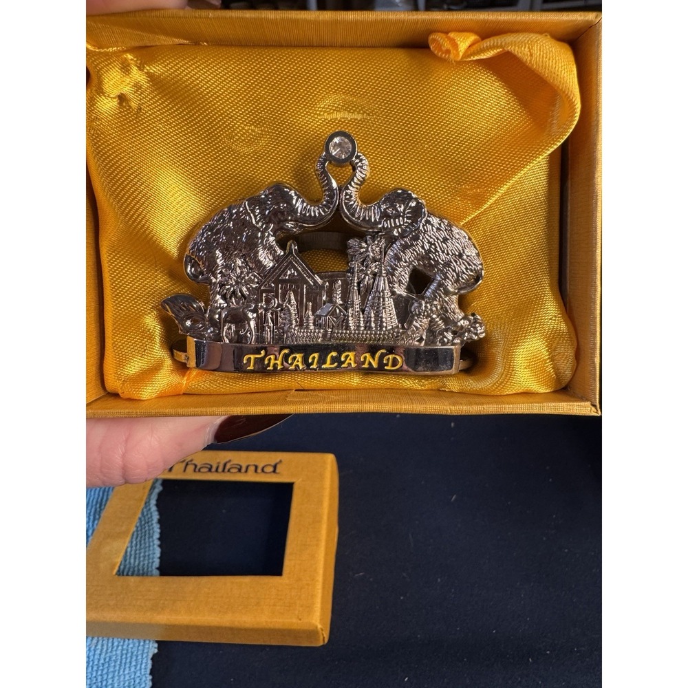 Business Card Holder THAILAND Silver Tone Metal‎ Desktop Souvenir!